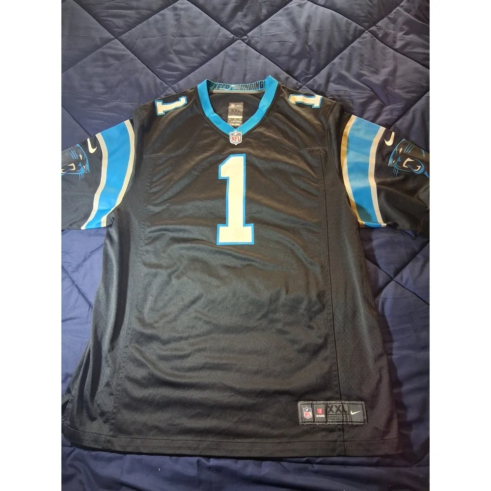 Nike Carolina Panthers Cam Newton 1 NFL Jersey Mens XXL Black On Field